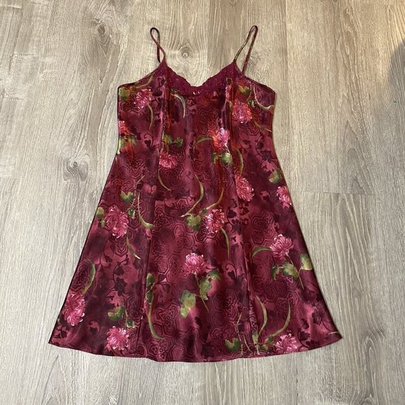 Sophia By Delicates Slip Dress Nightgown Women M Lingerie Satin Luxe Rich Floral - Picture 2 of 3
